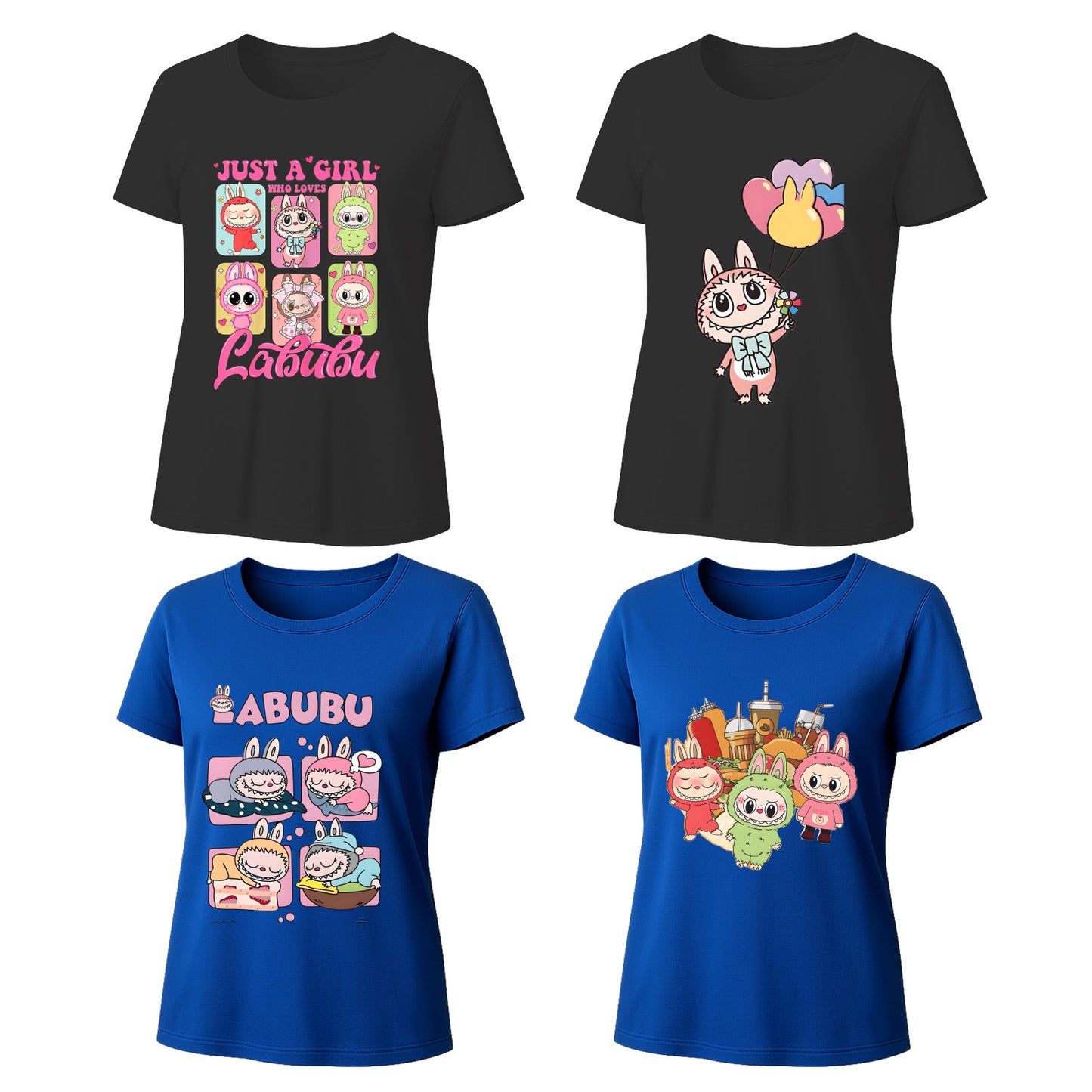 Labubu T-Shirt 4 Pack, Short Sleeve Crew Neck Tees, Summer Graphic Tops for Women, Unisex S-3XL