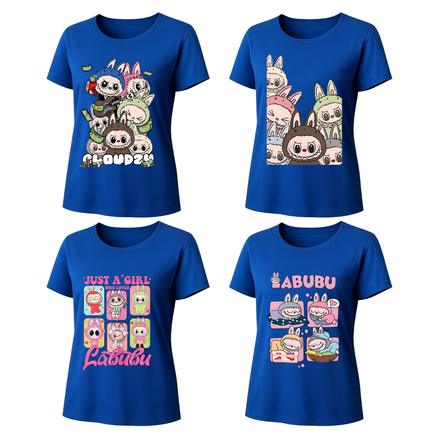 Labubu Graphic T-Shirts 4 Pack, Loose Fit Short Sleeve Tees with 4 Designs for Labubu Lover