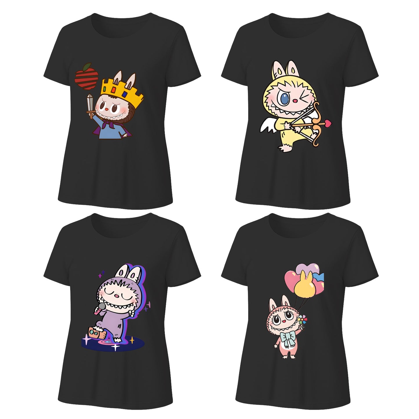 4 Pack Labubu Graphic T-Shirts Loose Fit Short Sleeve Summer Tees