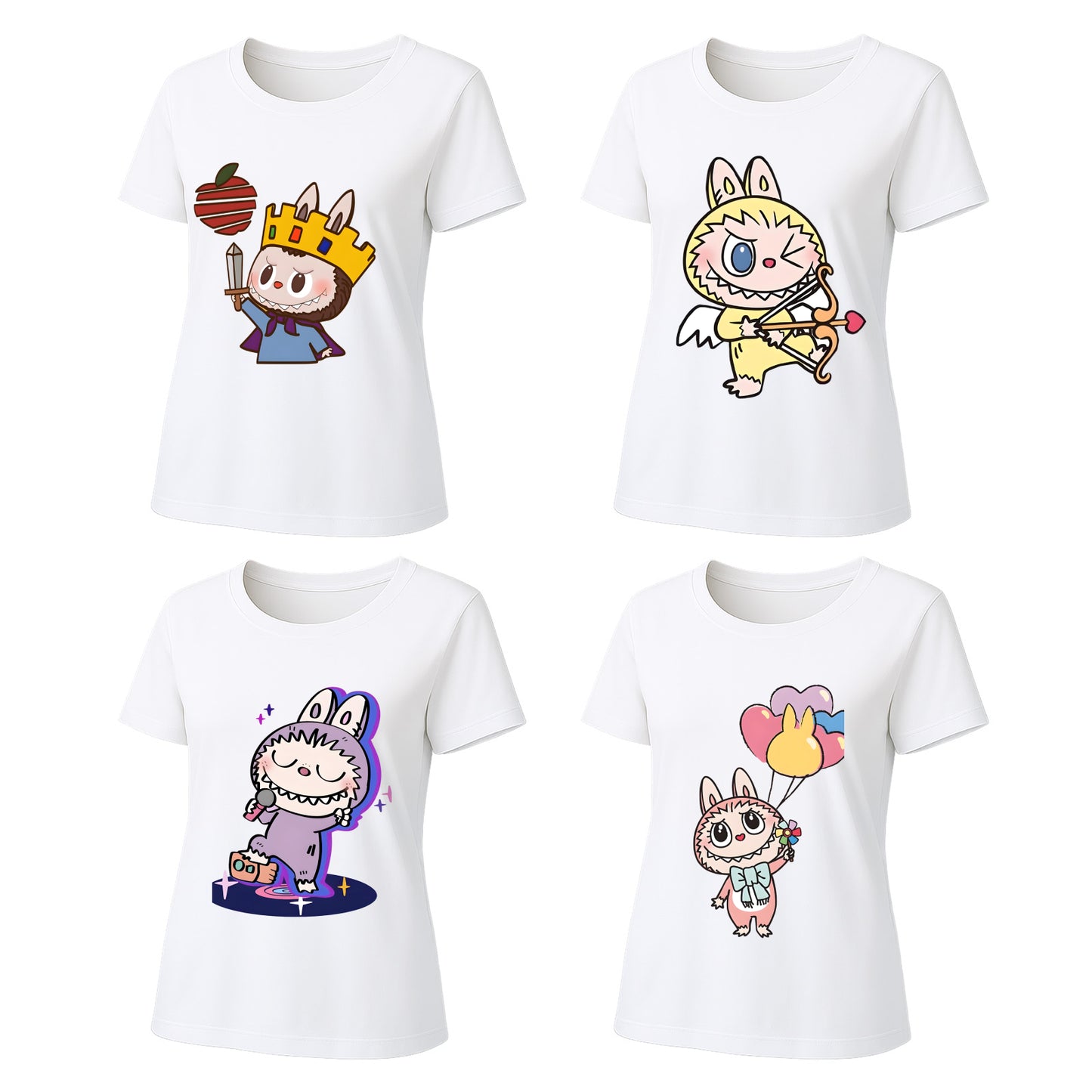 4 Pack Labubu Graphic T-Shirts Loose Fit Short Sleeve Summer Tees
