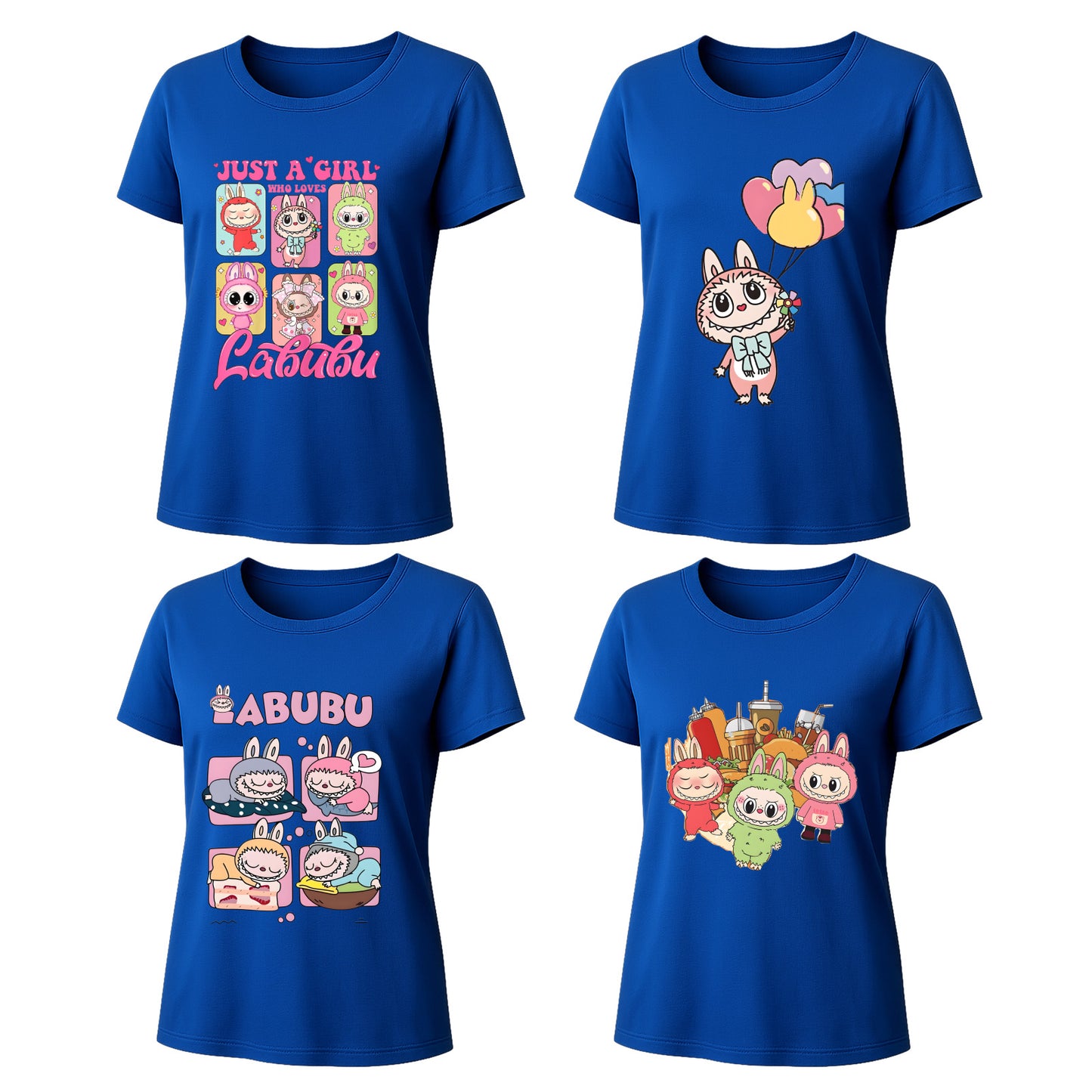 Labubu T-Shirt 4 Pack, Short Sleeve Crew Neck Tees, Summer Graphic Tops for Women, Unisex S-3XL