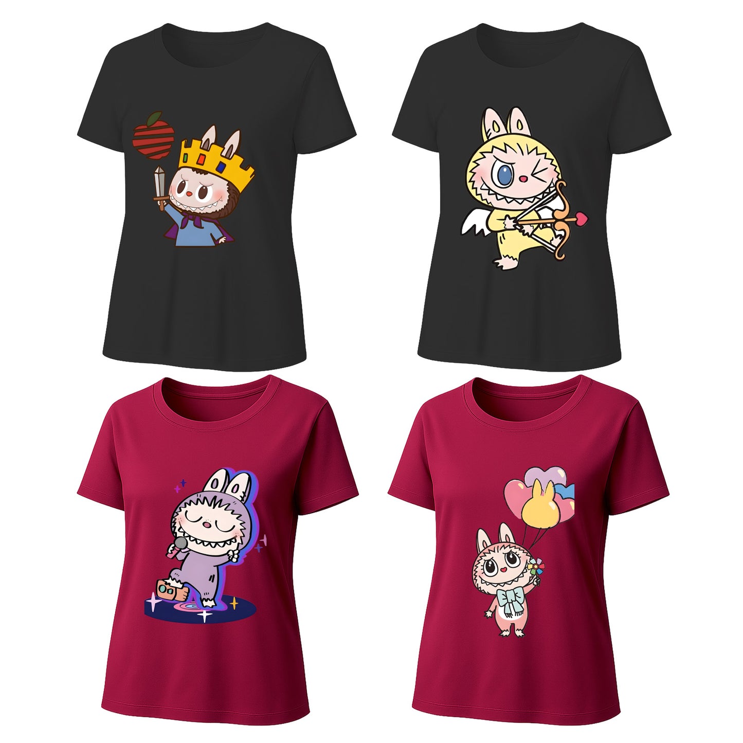 4 Pack Labubu Graphic T-Shirts Loose Fit Short Sleeve Summer Tees