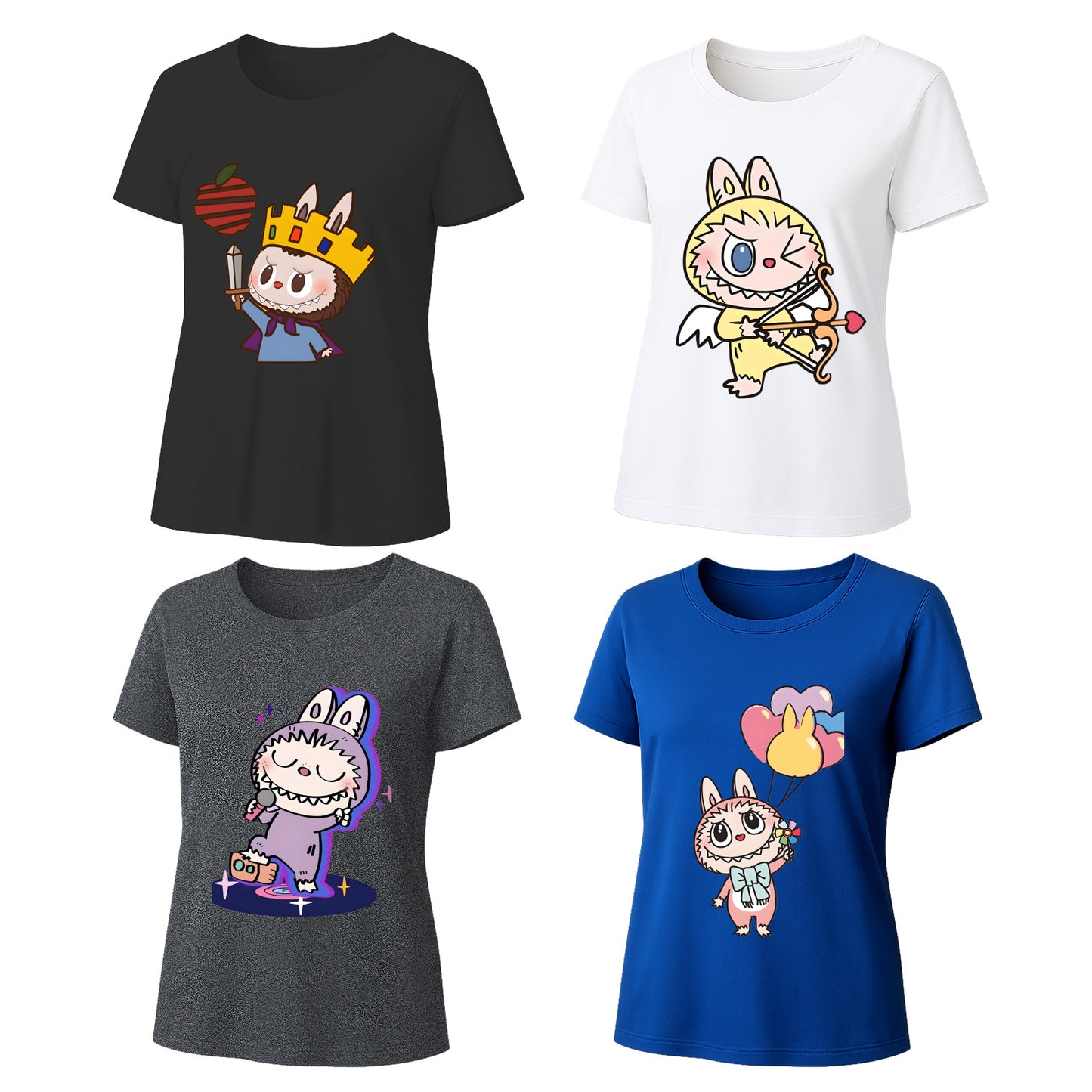 4 Pack Labubu Graphic T-Shirts Loose Fit Short Sleeve Summer Tees