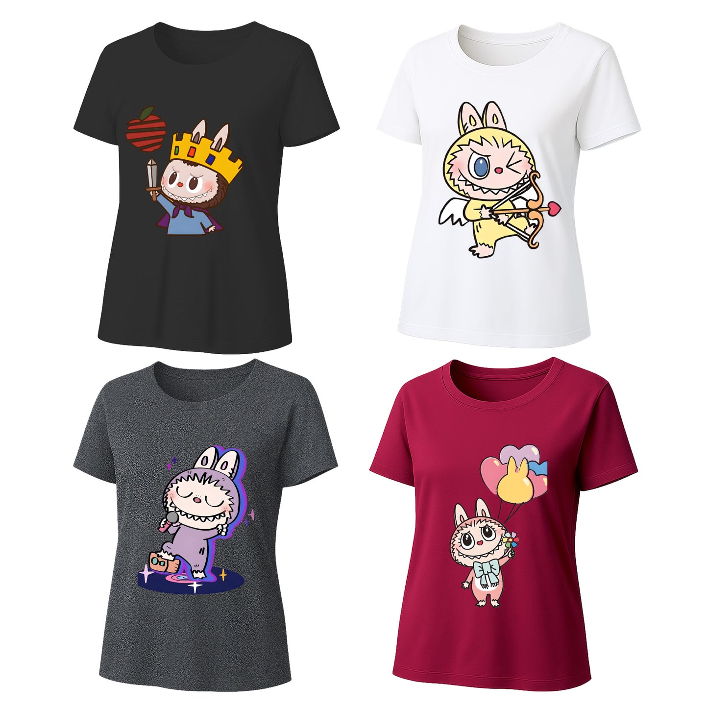 4 Pack Labubu Graphic T-Shirts Loose Fit Short Sleeve Summer Tees