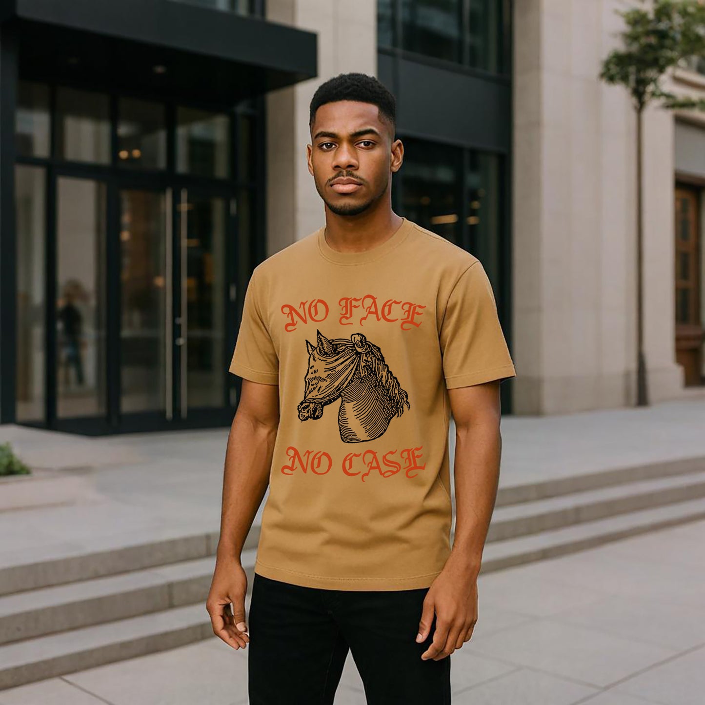 No Face No Case Neck Short-Sleeve T-Shirt Soft & Breathable