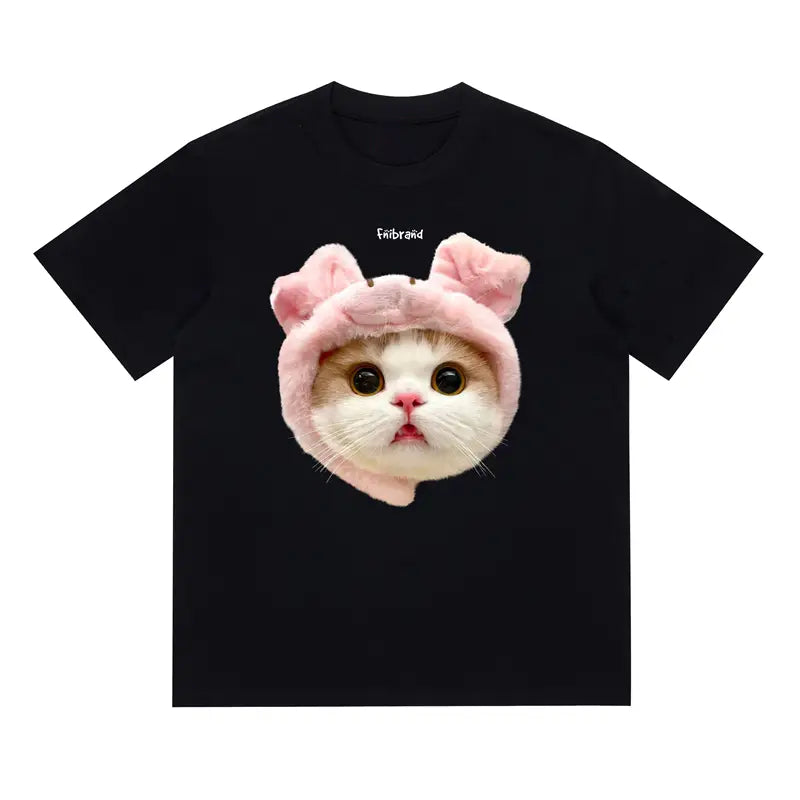 Funny Cat and Dog Graphic Tees Crew Neck Short-Sleeve T-Shirt Summer Tops