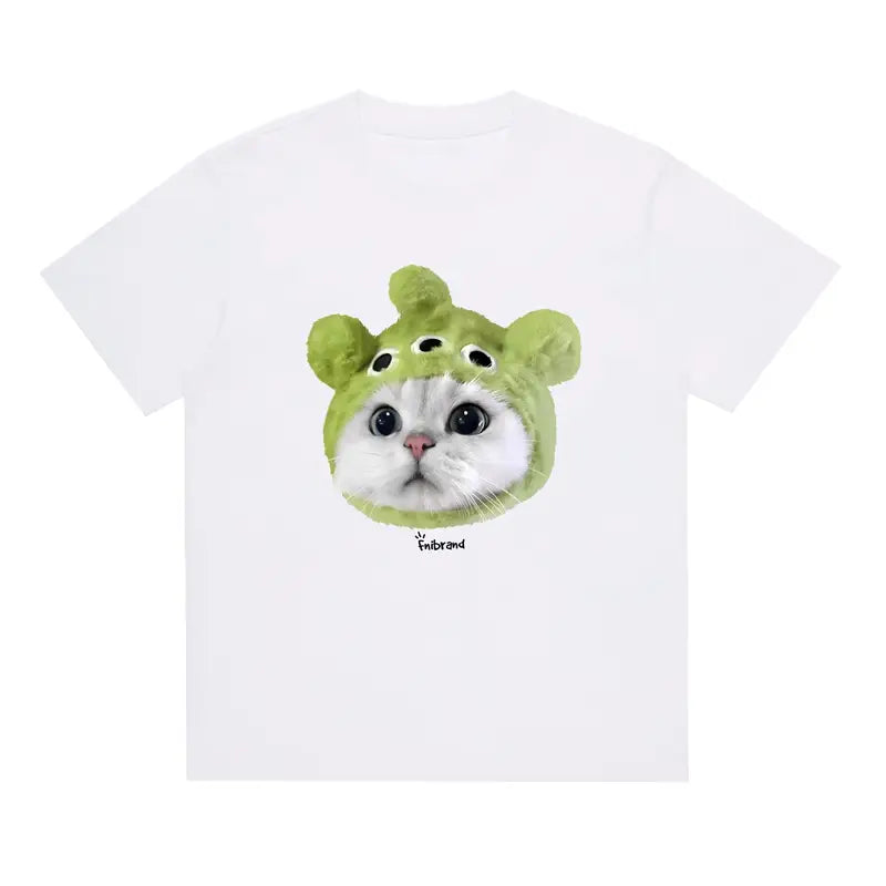 Funny Cat and Dog Graphic Tees Crew Neck Short-Sleeve T-Shirt Summer Tops
