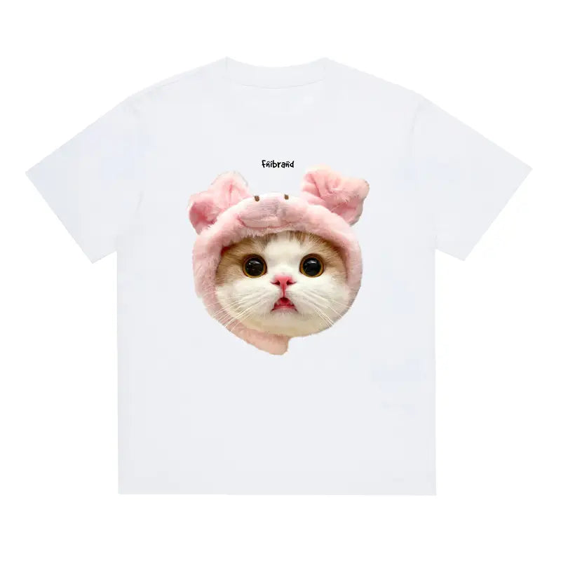 Funny Cat and Dog Graphic Tees Crew Neck Short-Sleeve T-Shirt Summer Tops