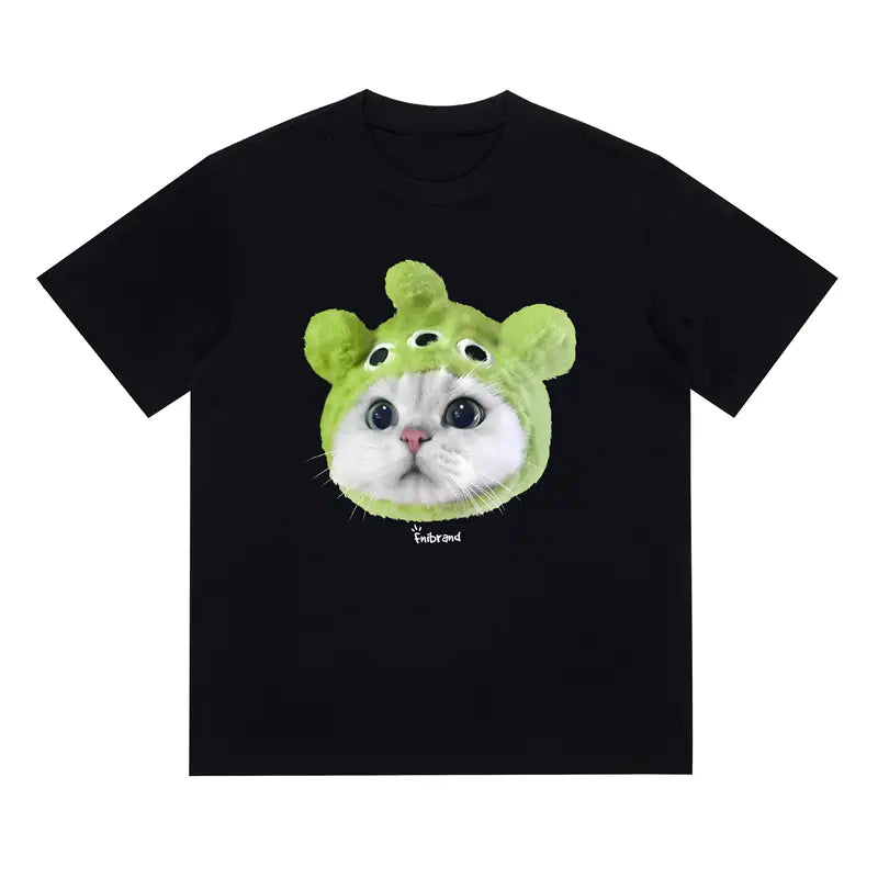 Funny Cat and Dog Graphic Tees Crew Neck Short-Sleeve T-Shirt Summer Tops
