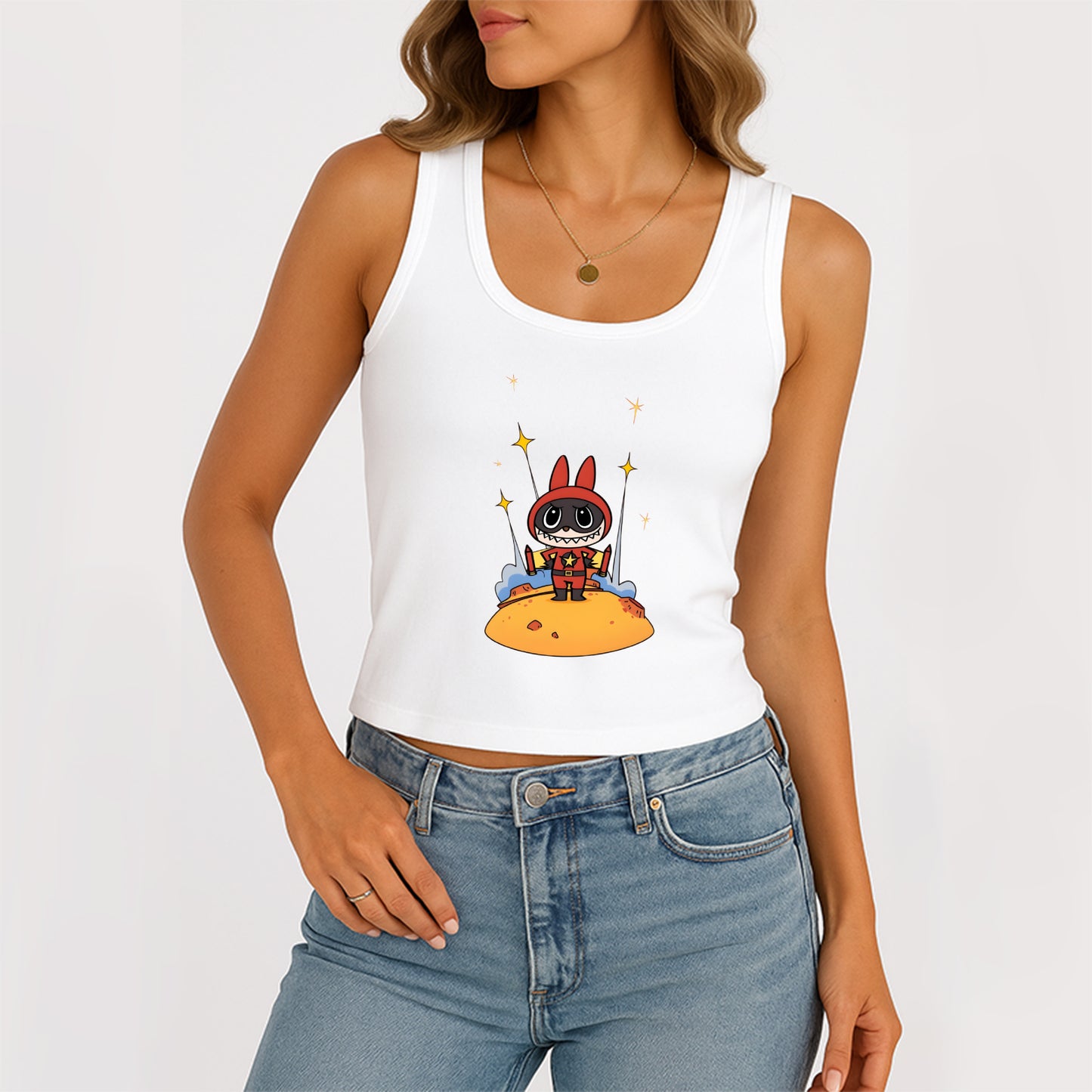 Super Labubu The Monsters Women's Sleeveless Scoop Neck Ribbed Tank Summer Basic Slim Cute Tops For Labubu Lover