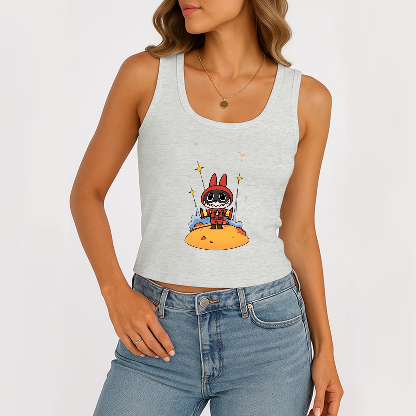 Super Labubu The Monsters Women's Sleeveless Scoop Neck Ribbed Tank Summer Basic Slim Cute Tops For Labubu Lover