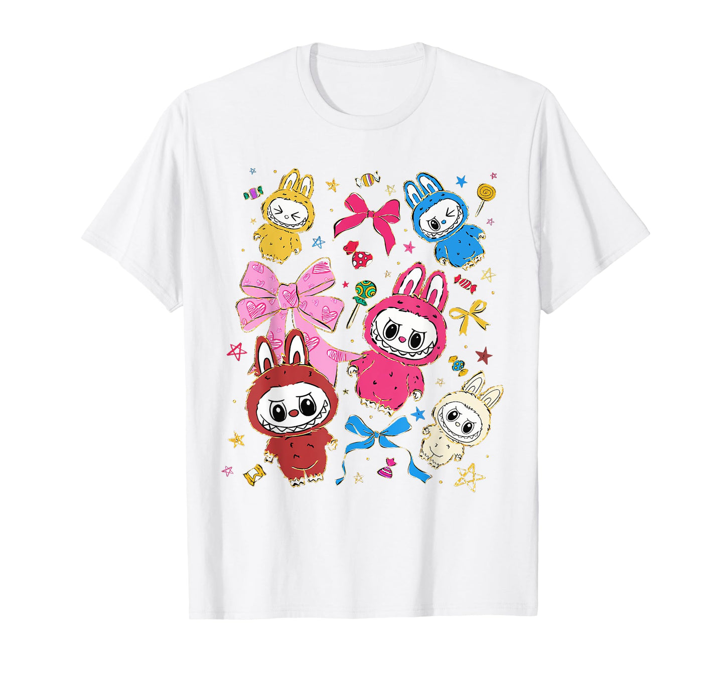 Funny Labubu The Monsters Crew Neck Short Sleeve T-Shirt Gift for Her White