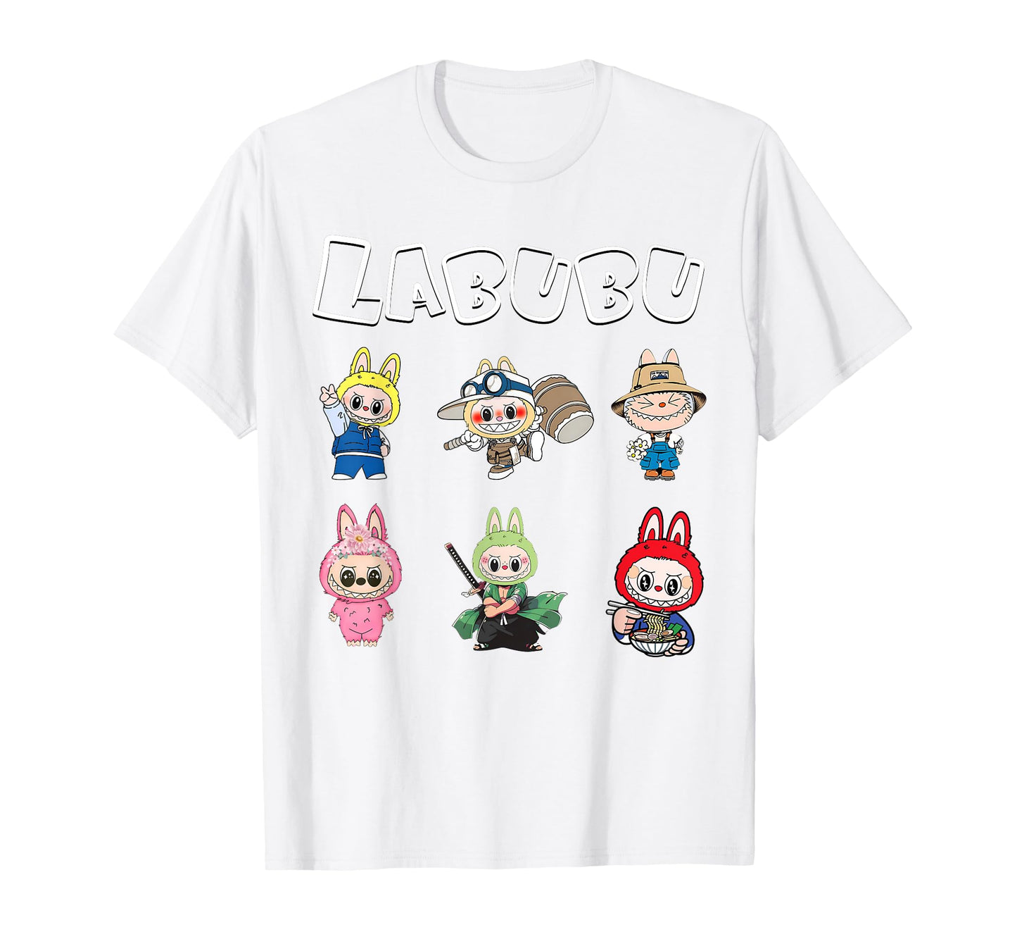 Funny Labubu The Monsters Crew Neck Short Sleeve T-Shirt Gift for Labubu Lover White