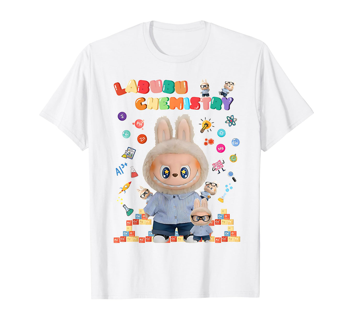 Funny Labubu The Monsters Crew Neck Short Sleeve T-Shirt Gift for Labubu Lover White