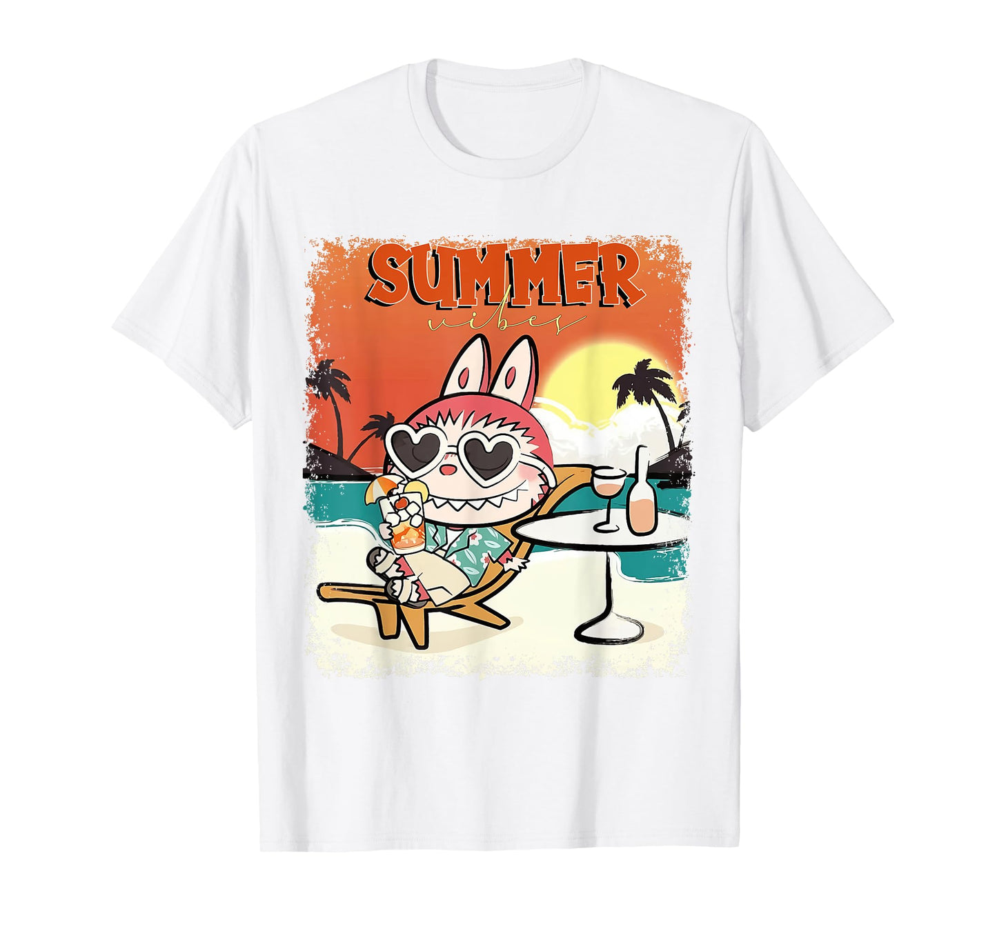 Cute Labubu The Monsters Crew Neck Short Sleeve White T-Shirt Gift for Her