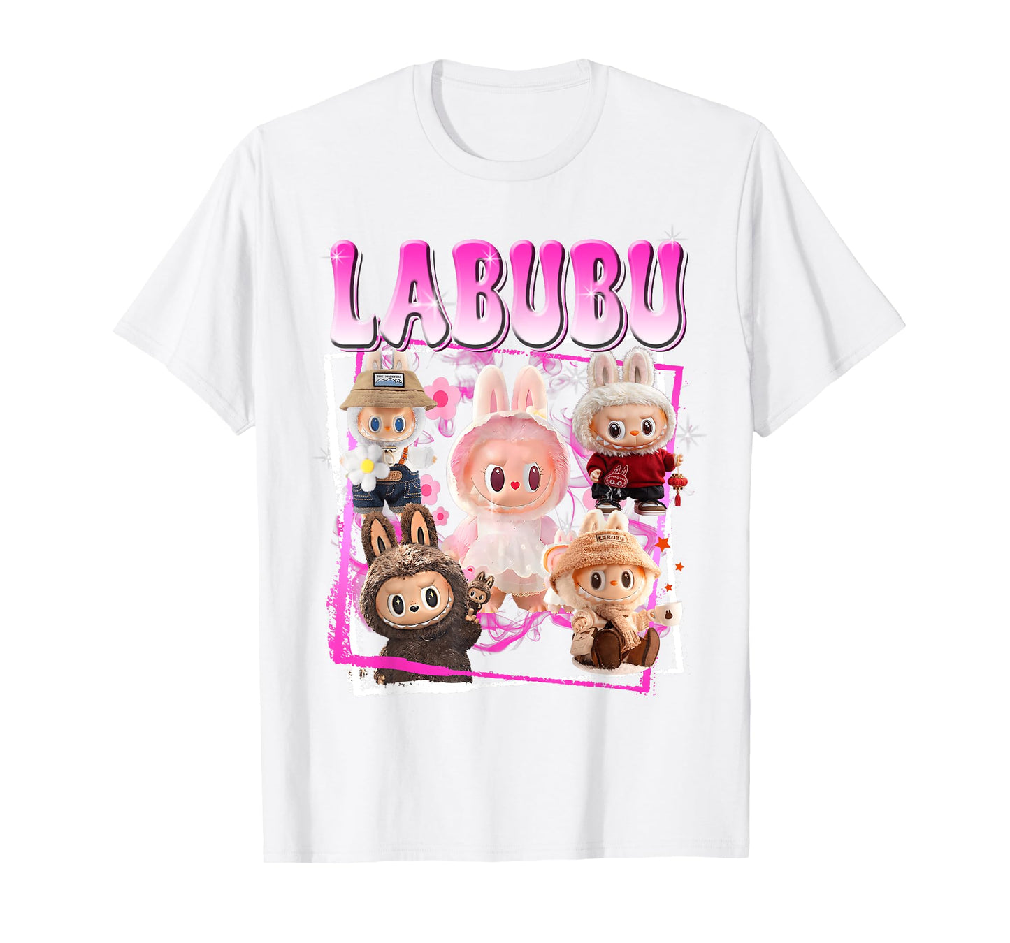 Cute Labubu The Monsters Crew Neck Short Sleeve White T-Shirt Gift for Her