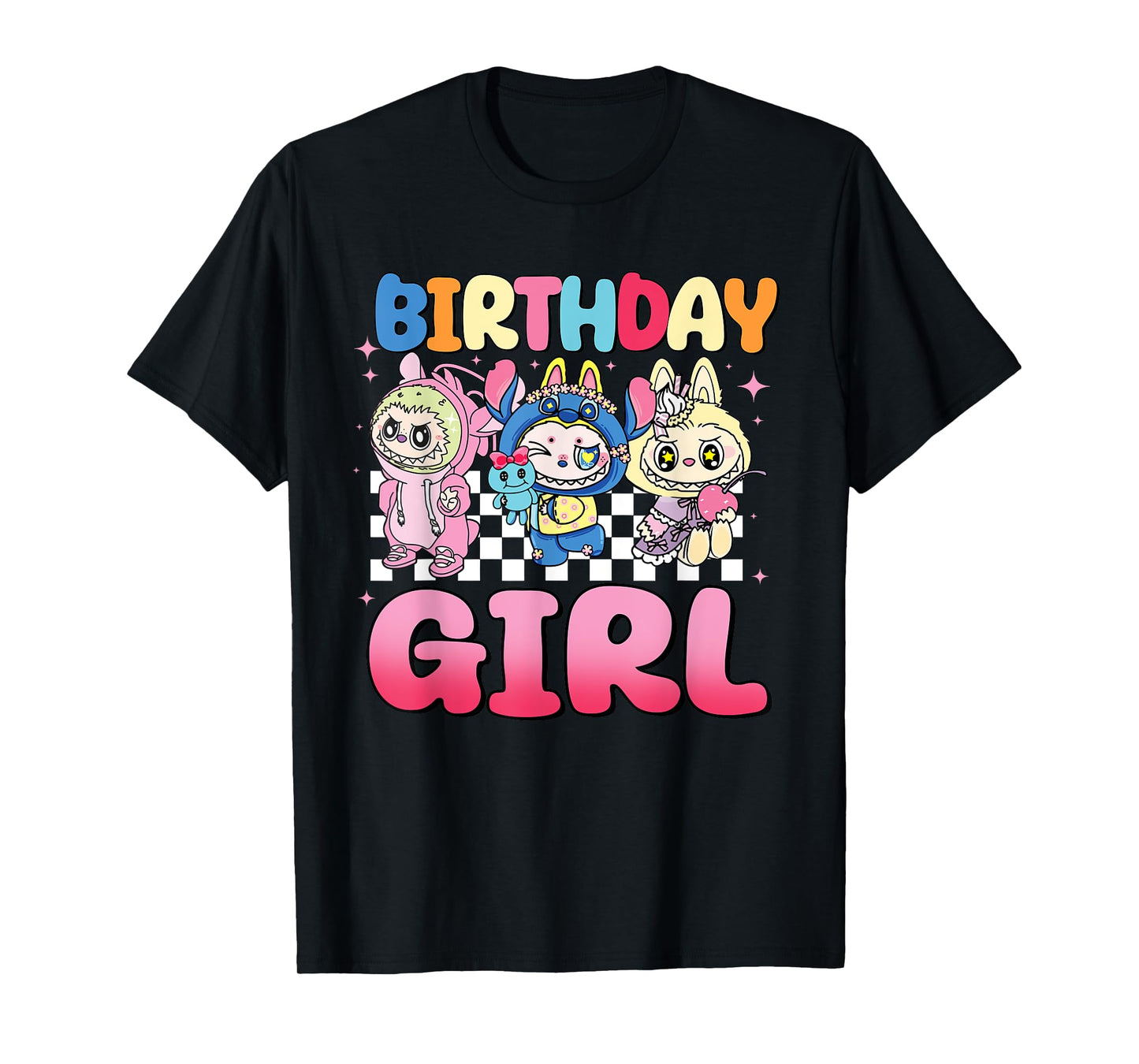 Cute Labubu The Monsters Crew Neck Short Sleeve T-Shirt Gift for Labubu Lover Black