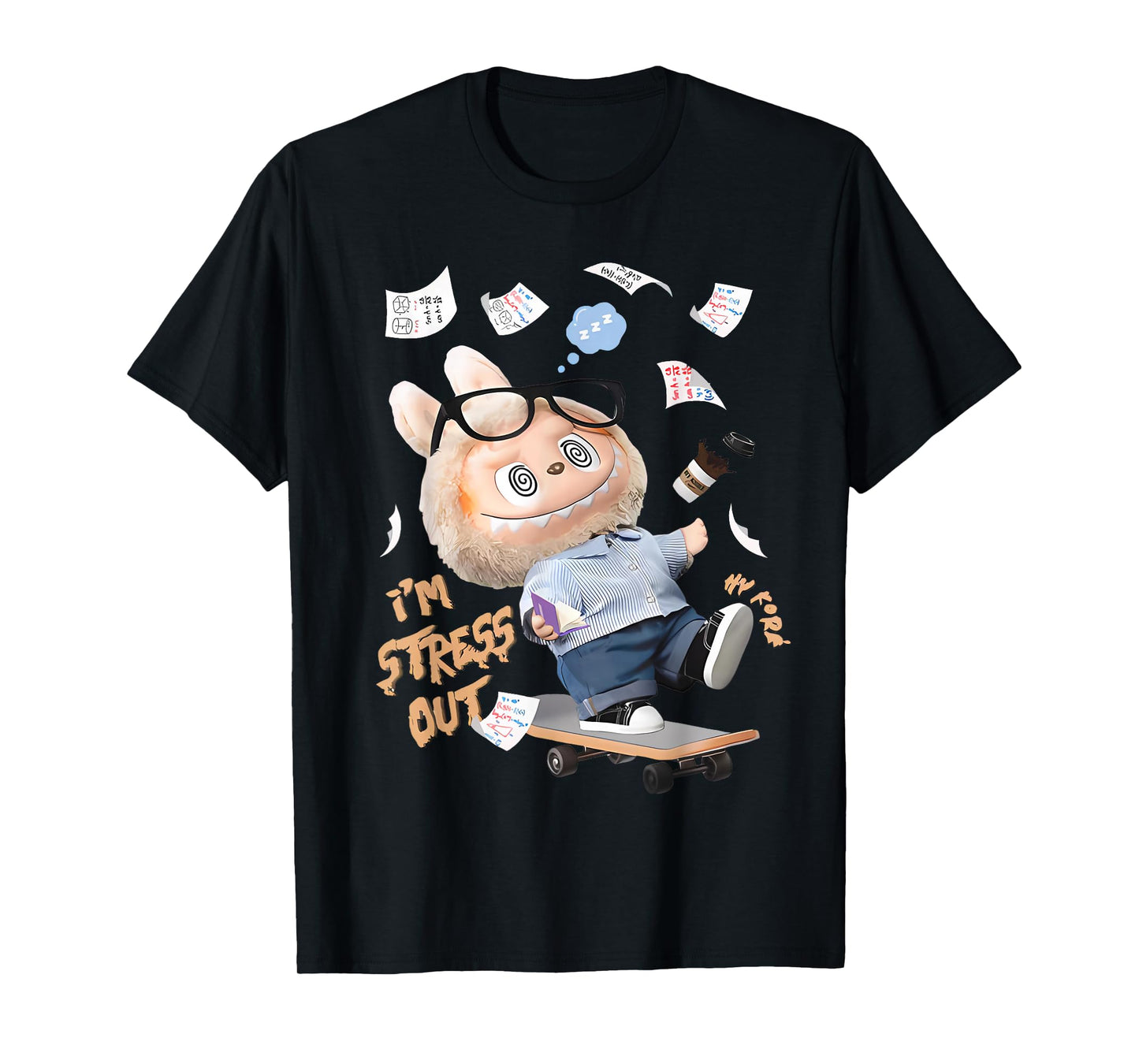 The Monsters Crew Neck Short Sleeve T-Shirt Gift for Labubu Lover Black