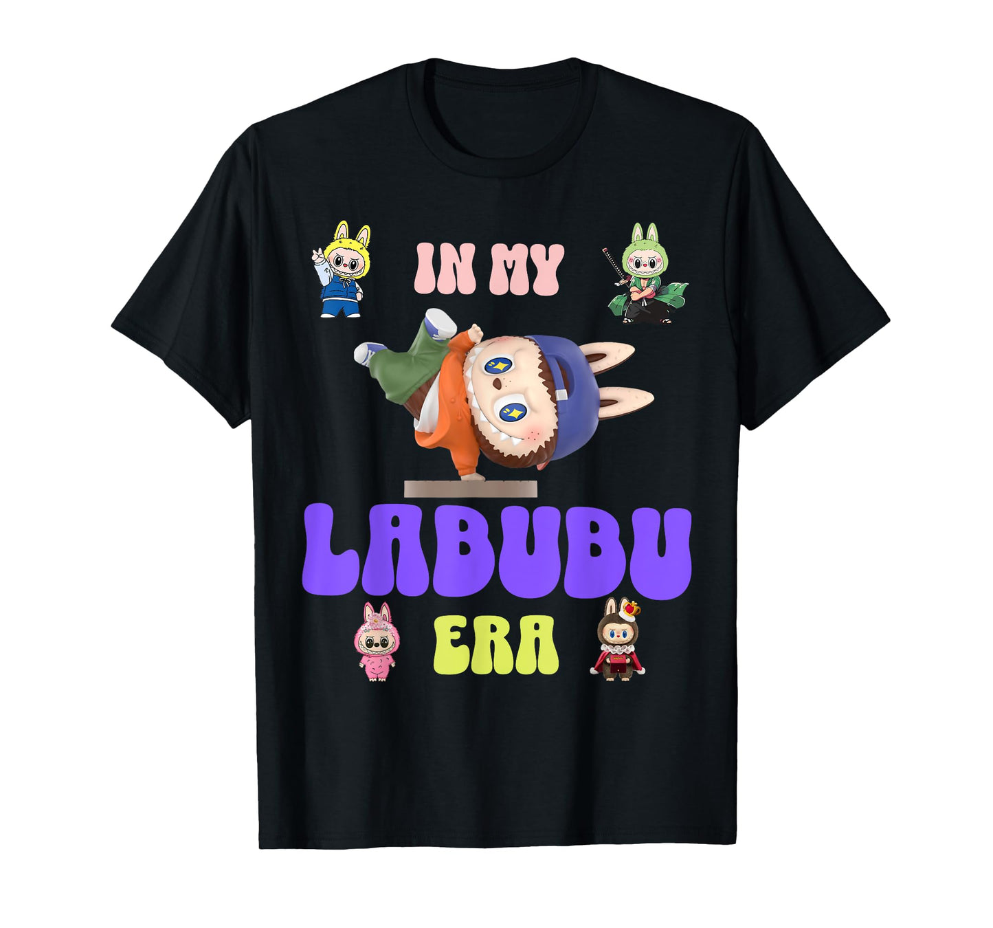 Cute Labubu The Monsters Crew Neck Short Sleeve T-Shirt Gift for Labubu Lover Black