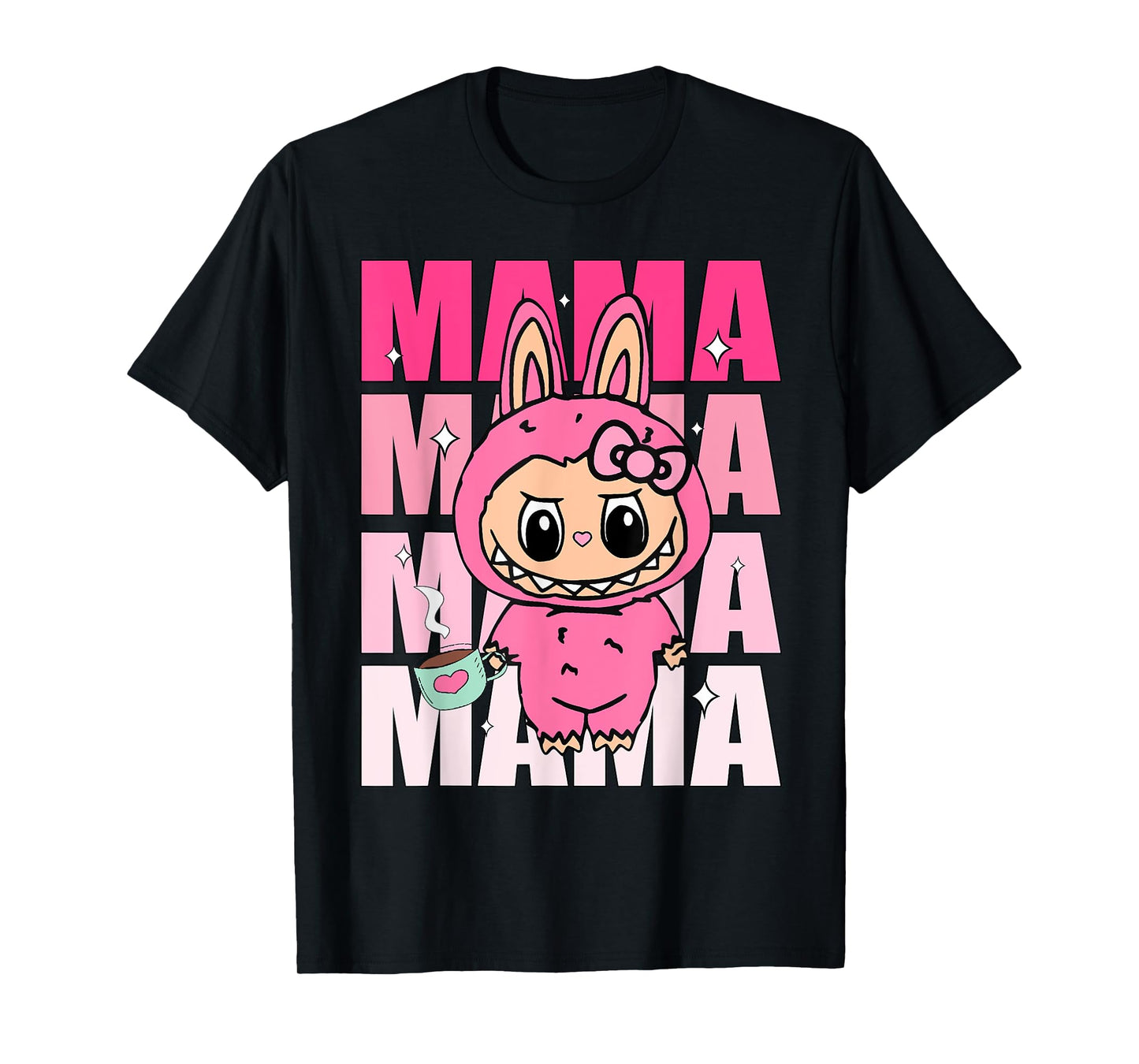 Cute Labubu The Monsters Crew Neck Short Sleeve T-Shirt Gift for Girlfriend Black