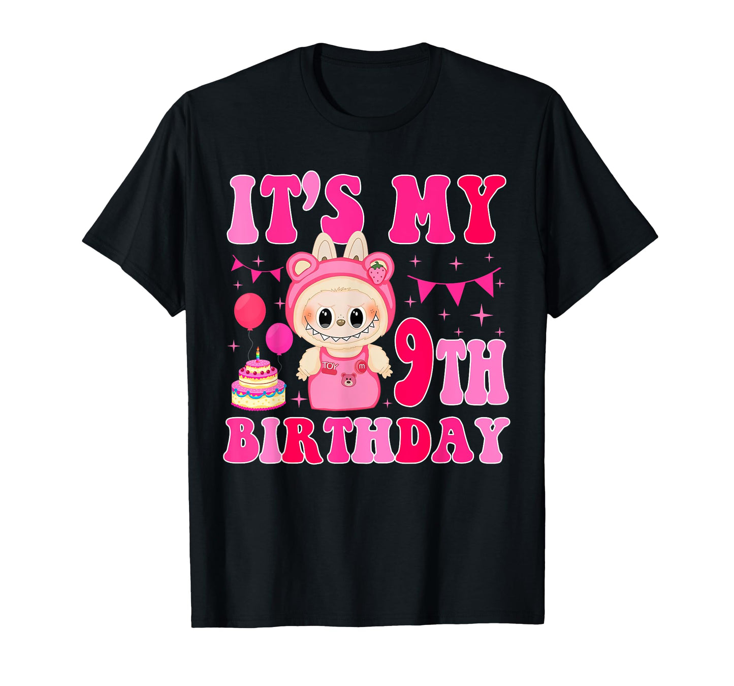 Cute Labubu The Monsters Crew Neck Short Sleeve T-Shirt Gift for Girlfriend Black