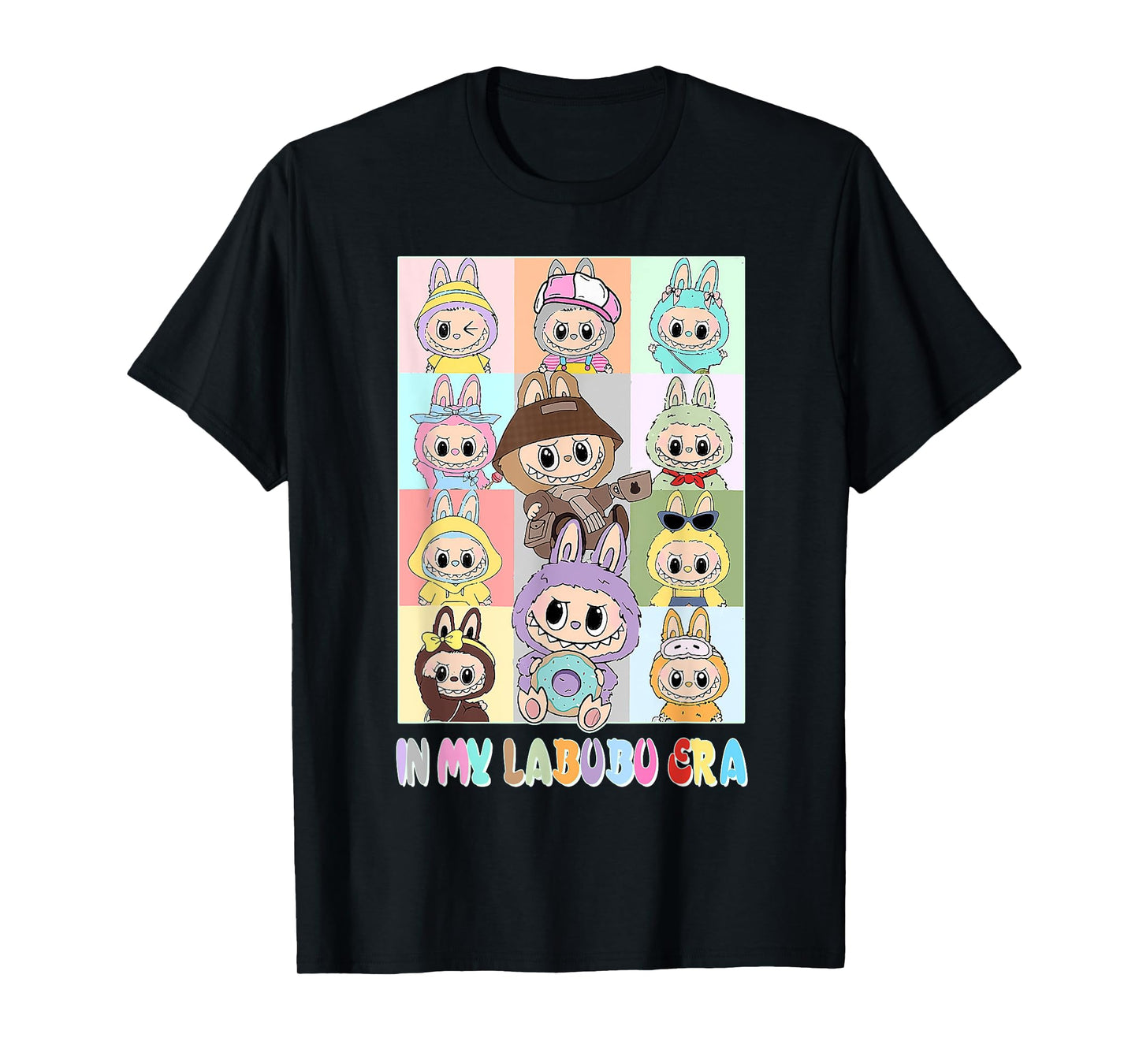 Cute Labubu The Monsters Crew Neck Short Sleeve T-Shirt Gift for Girlfriend Black