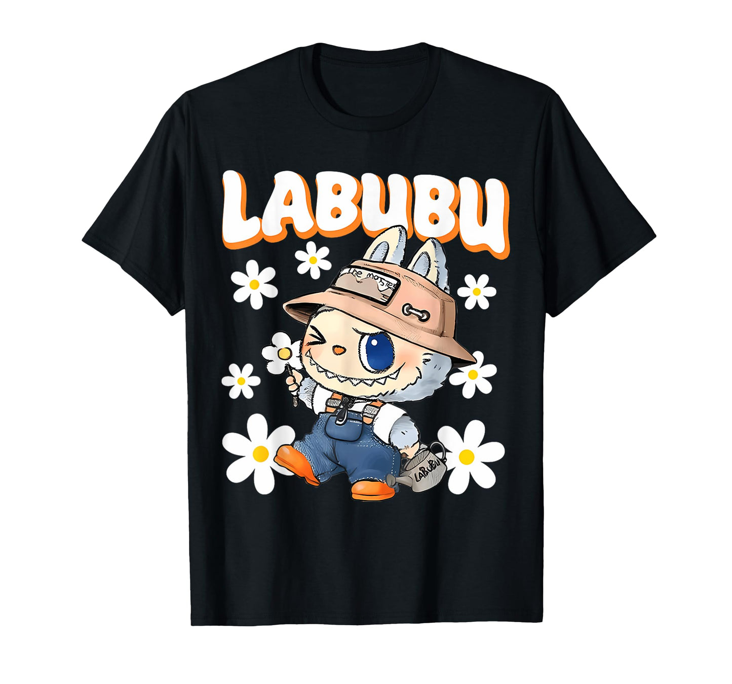Cute Labubu The Monsters Crew Neck Short Sleeve T-Shirt Gift for Girlfriend Black