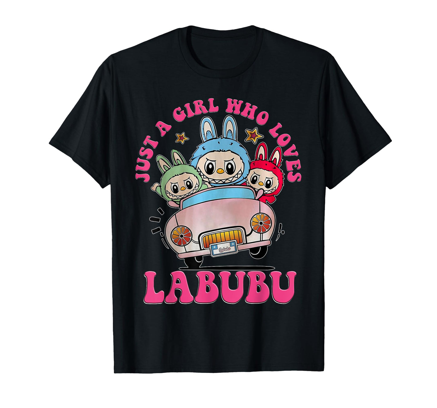 Cute Labubu The Monsters Crew Neck Short Sleeve T-Shirt Gift for Girlfriend Black