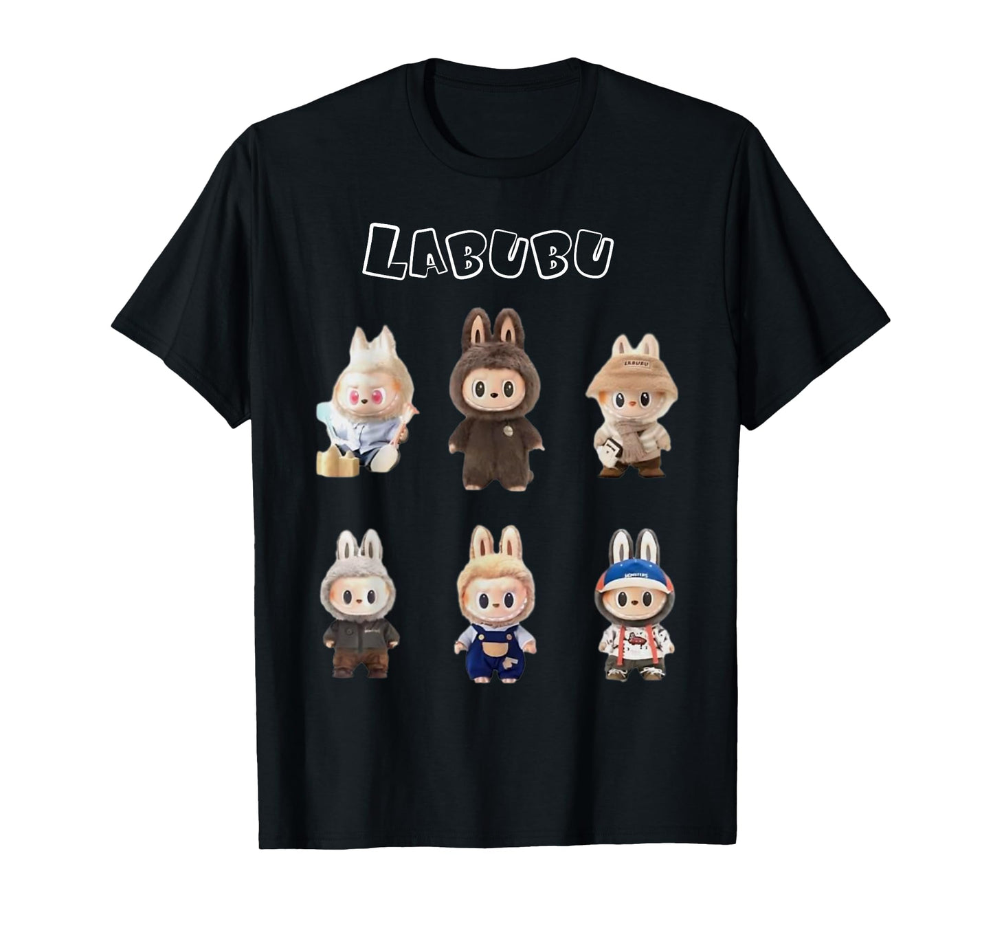 Cute Labubu The Monsters Crew Neck Short Sleeve T-Shirt Gift for Girlfriend Black