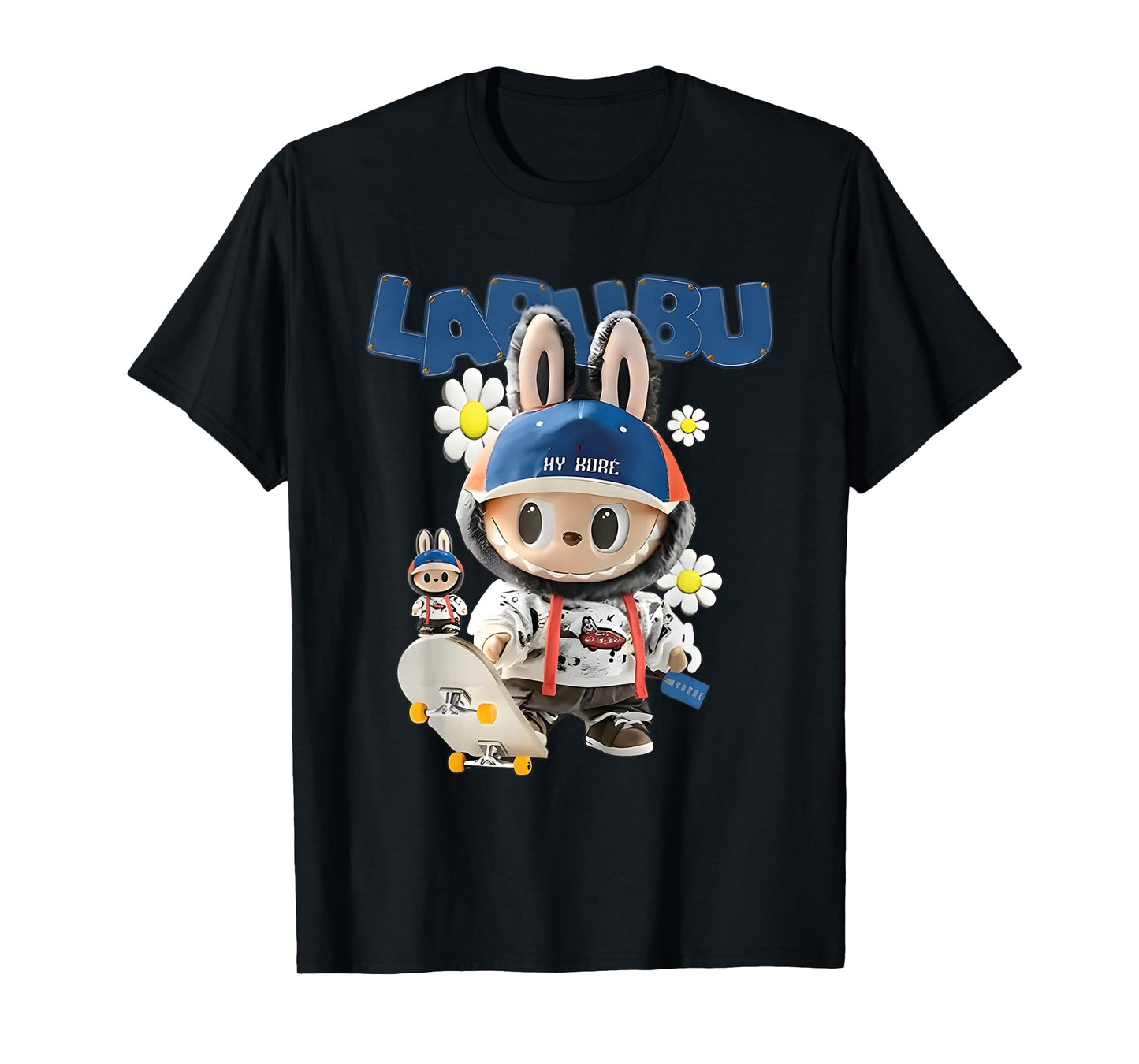 Cute Labubu The Monsters Crew Neck Short Sleeve T-Shirt Gift for Girlfriend Black