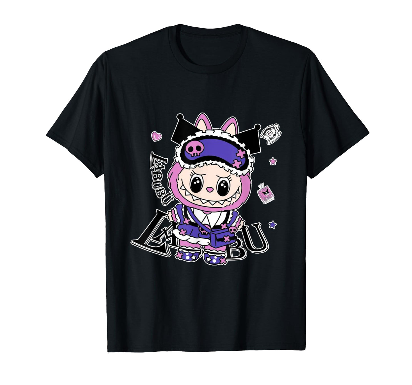 Cute Labubu The Monsters Crew Neck Short Sleeve T-Shirt Gift for Girlfriend Black