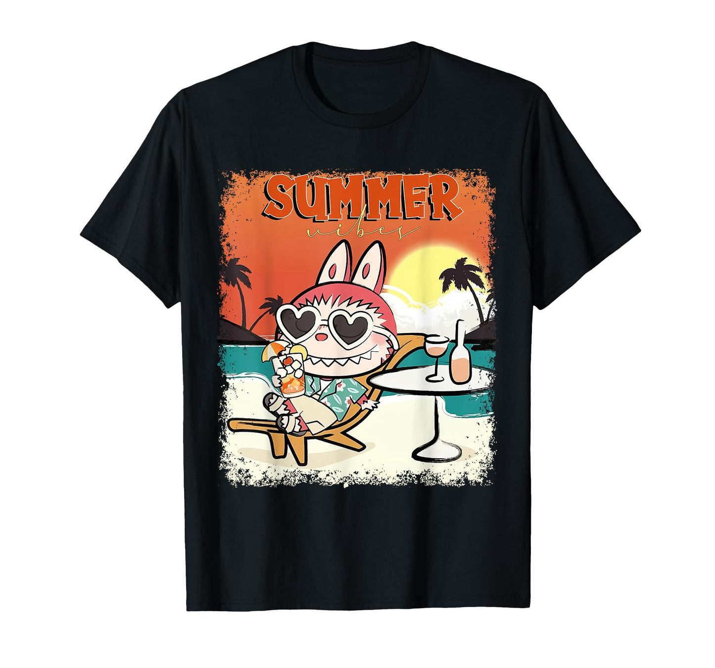 The Monsters Crew Neck Short Sleeve T-Shirt Gift for Labubu Lover Black