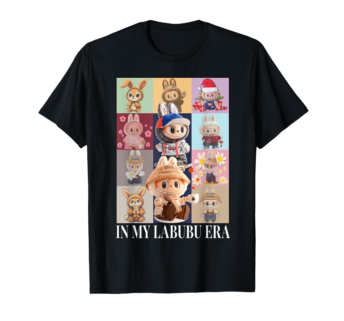 The Monsters Crew Neck Short Sleeve T-Shirt Gift for Labubu Lover Black