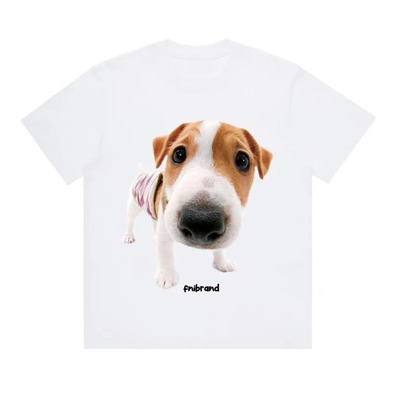 Funny Cat and Dog Graphic Tees Crew Neck Short-Sleeve T-Shirt Summer Tops