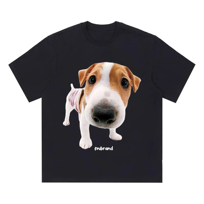 Funny Cat and Dog Graphic Tees Crew Neck Short-Sleeve T-Shirt Summer Tops