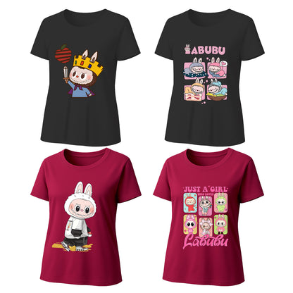 4 Pack Labubu Graphic T-Shirts Loose Fit Short Sleeve Tees For Labubu Lover