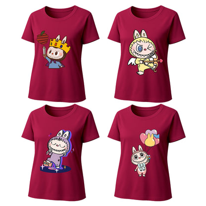 4 Pack Labubu Graphic T-Shirts Loose Fit Short Sleeve Summer Tees