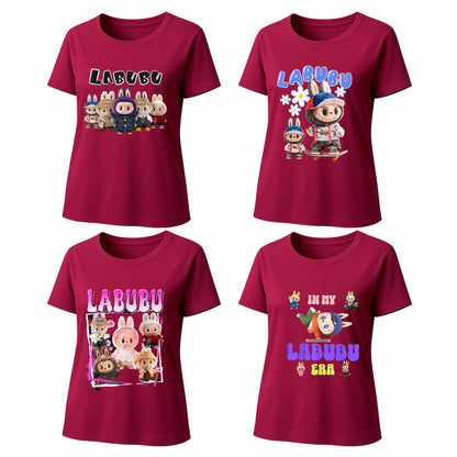 4 Pack 4 Labubu Graphic T-Shirts Loose Fit Short Sleeve Tees For Labubu Lover