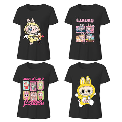 4 Pack Labubu Graphic T-Shirts, Loose Fit Short Sleeve Tees with 4 Designs for Labubu Lover