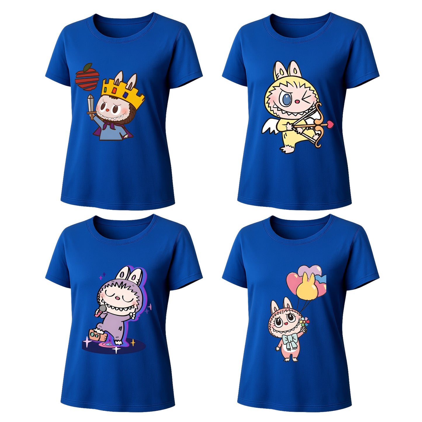 4 Pack Labubu Graphic T-Shirts Loose Fit Short Sleeve Summer Tees