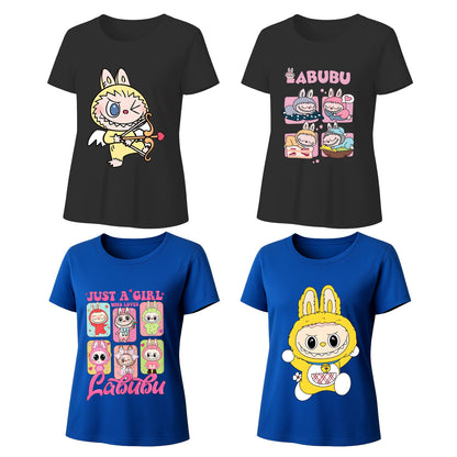 4 Pack Labubu Graphic T-Shirts, Loose Fit Short Sleeve Tees with 4 Designs for Labubu Lover