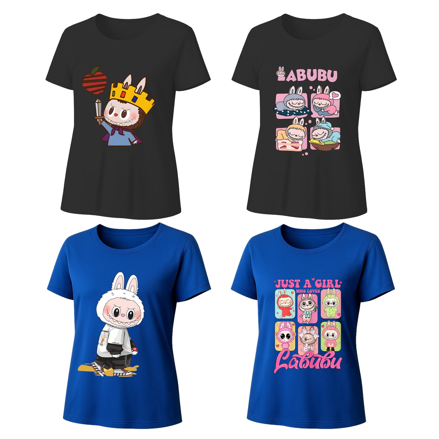 4 Pack Labubu Graphic T-Shirts Loose Fit Short Sleeve Tees For Labubu Lover