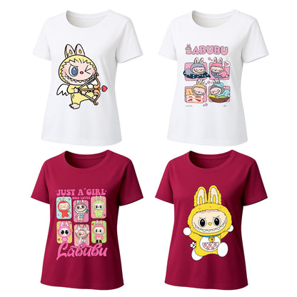 4 Pack Labubu Graphic T-Shirts, Loose Fit Short Sleeve Tees with 4 Designs for Labubu Lover