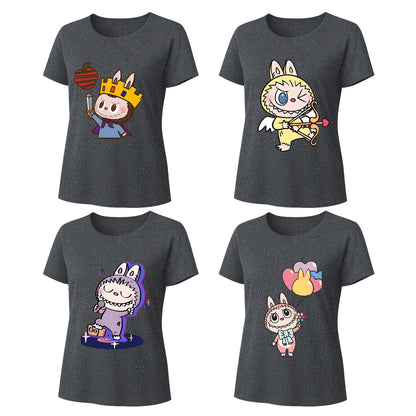 4 Pack Labubu Graphic T-Shirts Loose Fit Short Sleeve Summer Tees