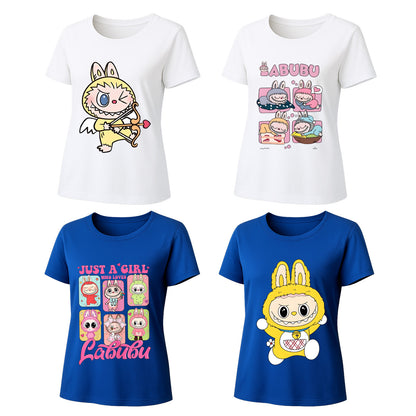 4 Pack Labubu Graphic T-Shirts, Loose Fit Short Sleeve Tees with 4 Designs for Labubu Lover