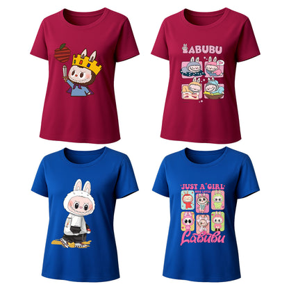 4 Pack Labubu Graphic T-Shirts Loose Fit Short Sleeve Tees For Labubu Lover