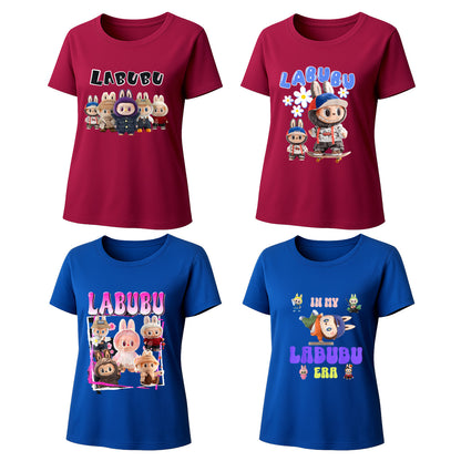 4 Pack 4 Labubu Graphic T-Shirts Loose Fit Short Sleeve Tees For Labubu Lover