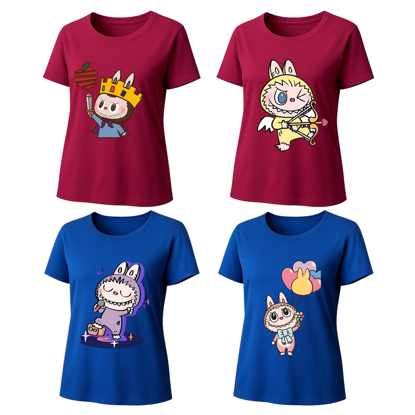4 Pack Labubu Graphic T-Shirts Loose Fit Short Sleeve Summer Tees