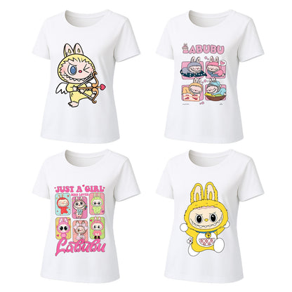 4 Pack Labubu Graphic T-Shirts, Loose Fit Short Sleeve Tees with 4 Designs for Labubu Lover