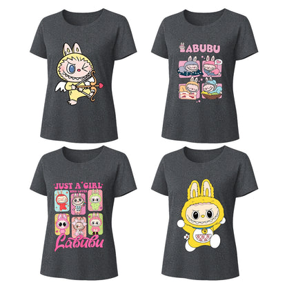 4 Pack Labubu Graphic T-Shirts, Loose Fit Short Sleeve Tees with 4 Designs for Labubu Lover